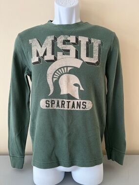 Michigan State University MSU Spartans Green Waffle-Knit Long Sleeve Crewneck